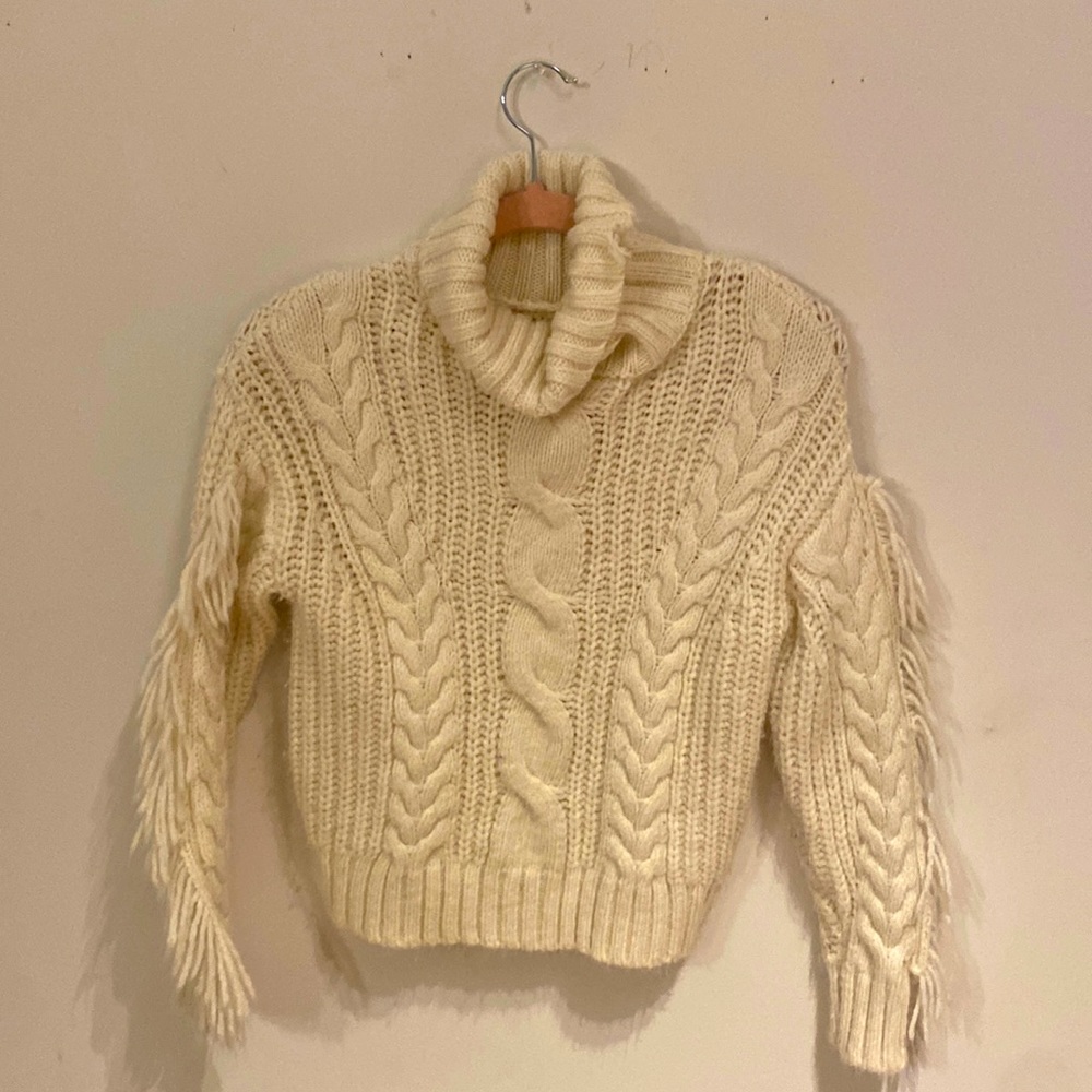 Beautiful Off White Winter Sweater w/ Sleeve Tassels